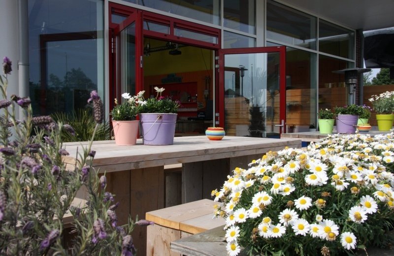 Lekker aan de haven terras